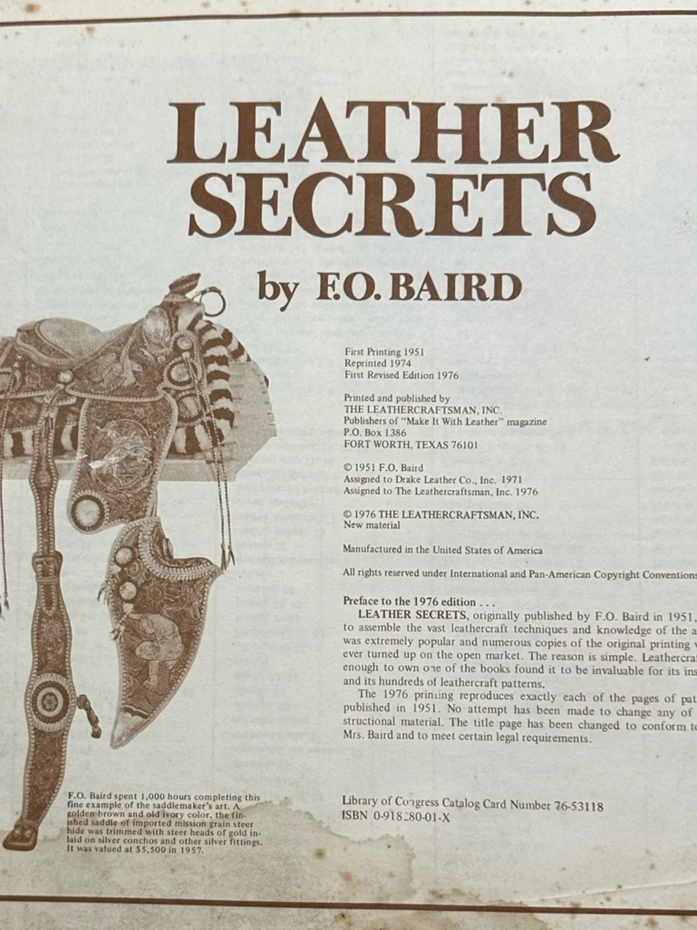 1976 F.O. BAIRD Leatherworking Tech Patterns carvings projects Artisans 24x12